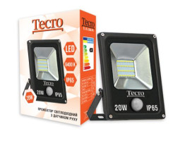 Прожектор LED, Tecro, 20W, 6400K, Black, 1400Lm, 160?, IP65, кабель с заземлением (TL-FL-20B-PR) с д
