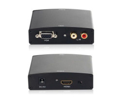 Адаптер (конвертер) HDMI (F) - VGA (F) + 2xRCA (F), Atcom, Black, блок питания (15272)