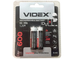 Аккумулятор AA, 600 mAh, Videx, 1.2V, Blister, 2 ШТ.