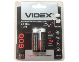 Аккумулятор AA, 600 mAh, Videx, 1.2V, Blister, 2 ШТ.