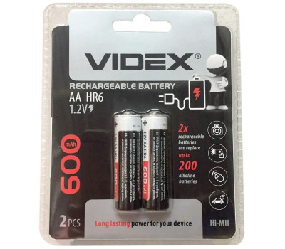 Аккумулятор AA, 600 mAh, Videx, 1.2V, Blister, 2 ШТ. Аккумулятор AA, 600 mAh, Videx, 1.2V, Blister, 2 ШТ.