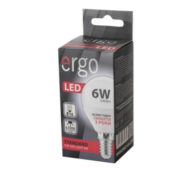 Лампа ERGO Standard G45 E14 6W 220V Нейт.Бел. 4100K Мат. н/ Дим.