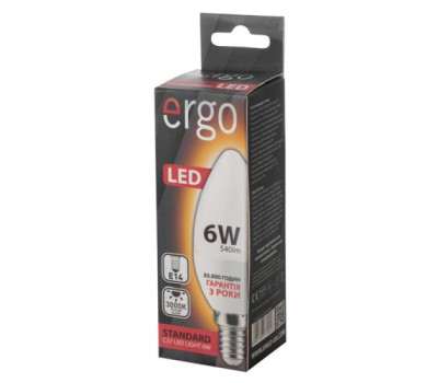 Лампа ERGO Standard C37 E14 6W 220V Тепл.Бел. 3000K Мат. н/ Дим. Лампа ERGO Standard C37 E14 6W 220V Тепл.Бел. 3000K Мат. н/ Дим.