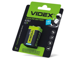 Батарейка 6LR61 (Крона) щелочная, Videx 1 шт, 9V, Blister															