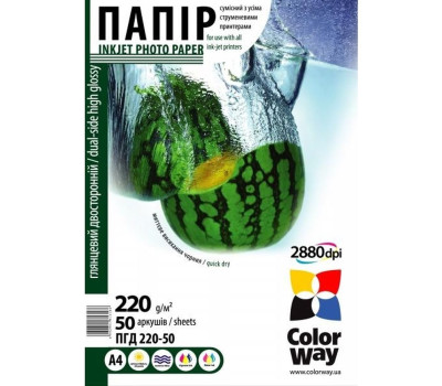 Фотобумага ColorWay глянцевый, A4, 220 г/ м?, 50 листов (PGD220050A4)