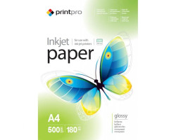 Фотобумага PrintPro, глянцевая, A4, 180 г/ м2, 500 л (PGE180500A4)