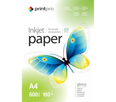 Фотобумага PrintPro, глянцевая, A4, 180 г/ м2, 500 л (PGE180500A4)
