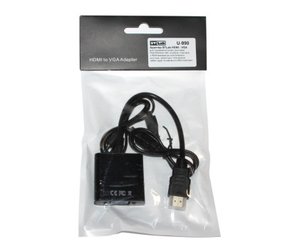 Переходник HDMI (папа) > VGA(мама) 20cm, STLab U-990 Black, аудио и кабель USB в комплекте