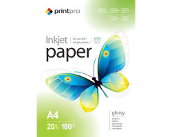 Фотобумага PrintPro, глянцевая, A4, 180 г/ м2, (PGE180020A4), 20 листов