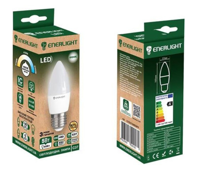 Лампа Enerlight LED C37 5W 4100K (яркий свет), 220V, цоколь E27
