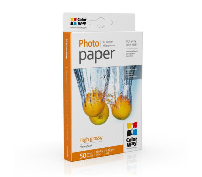 Фотобумага ColorWay, глянцевая, A6 (10х15), 230 г/ м2, 50 л (PG2300504R)