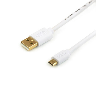 Кабель USB 2.0 - 0.8m AM/ microUSB, Atcom, White,  GOLD plated, Blister (16123)