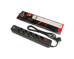 Фильтр сетевой 1.8м FrimeCom FC-BU4005W (2 USB), 5 розеток+2 USB, черный