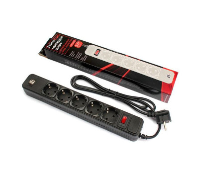 Фильтр сетевой 1.8м FrimeCom FC-BU4005W (2 USB), 5 розеток+2 USB, черный Фильтр сетевой 1.8м FrimeCom FC-BU4005W (2 USB), 5 розеток+2 USB, черный