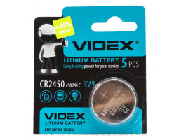 Батарейка CR2450, литиевая,  Videx 3V, Blister