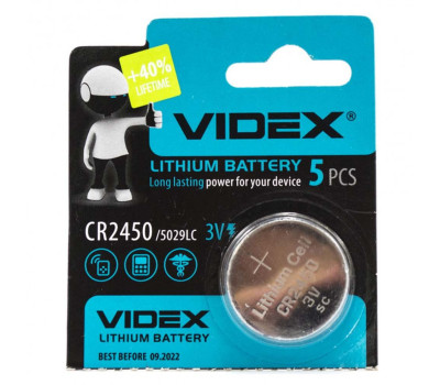 Батарейка CR2450, литиевая,  Videx 3V, Blister