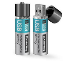 Аккумулятор AA-USB, 1200 mAh, ColorWay, 2 шт, 1.5V (CW-UBAA-02)