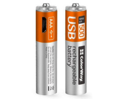 Аккумулятор AAA-micro USB , 400 mAh, ColorWay, 2 шт, 1.5V (CW-UBAAA-01)