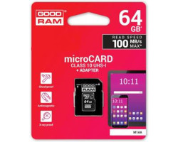 Карта памяти microSDXC, 64Gb, Class10 UHS-I, Goodram, SD адаптер (M1AA-0640R12)