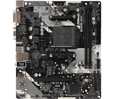 Мат.плата AM4 (B450) AsRock B450M-HDV R4.0, B450, 2xDDR4, Int.Video(CPU), VGA/ DVI-D/ HDMI, mATX