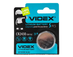 Батарейка CR2430, литиевая, Videx 3V, Blister ЗА 1ШТ.