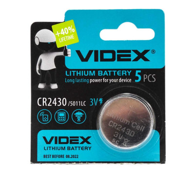 Батарейка CR2430, литиевая, Videx 3V, Blister ЗА 1ШТ.
