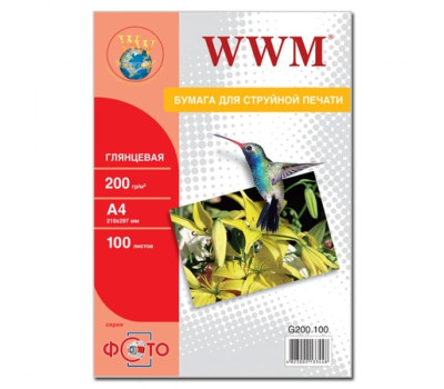 Фотобумага А4 200g/ m WWM глянец (G200.100N), 100листов
