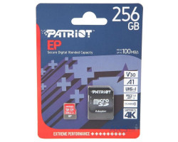 Карта памяти microSDHC, 256Gb, Class10 UHS-1, Patriot EP V30, R100MB/ s, SD адаптер, PEF256GEP31MCX